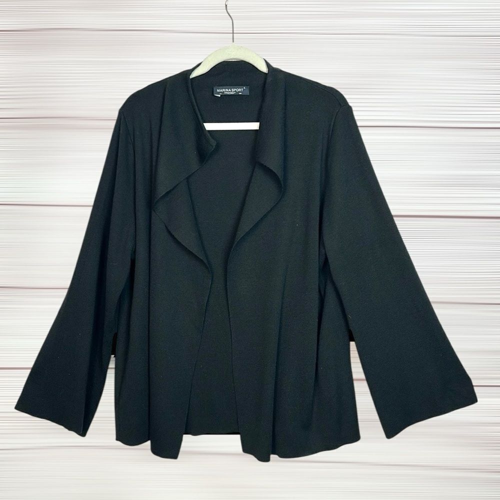 Marina Rinaldi Sport Open Front Cardigan Black Wool Blend brand size L US 16-18